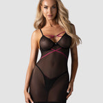 The Novenes black transparent chemise and thong seen from another angle