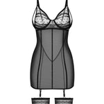 An additional view of the Nuites black fitted chemise and thong
