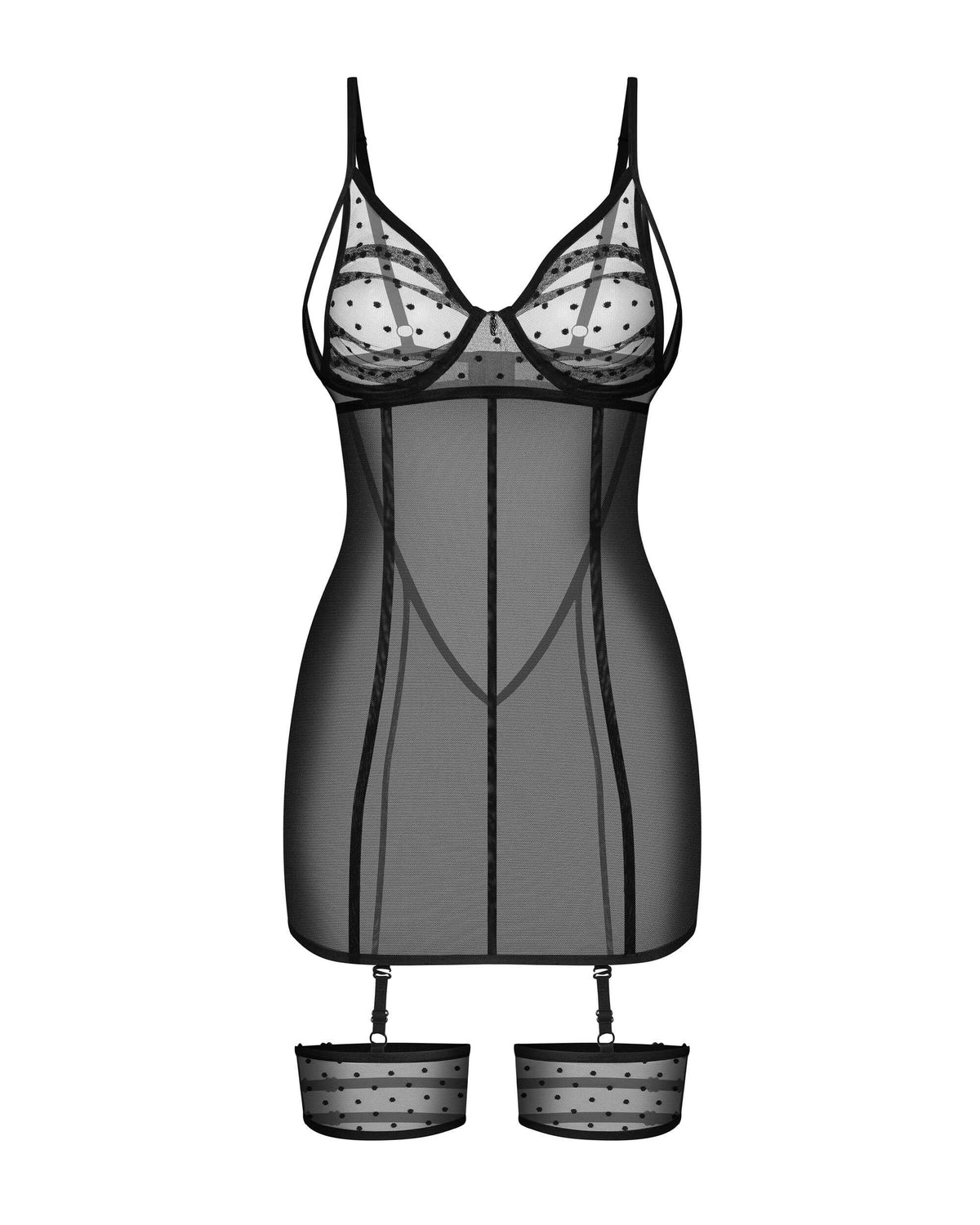An additional view of the Nuites black fitted chemise and thong