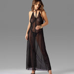 Nuites black sheer long dress featuring a dramatic open back