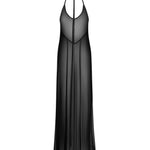 Nuites black sheer long dress with a triangular neckline