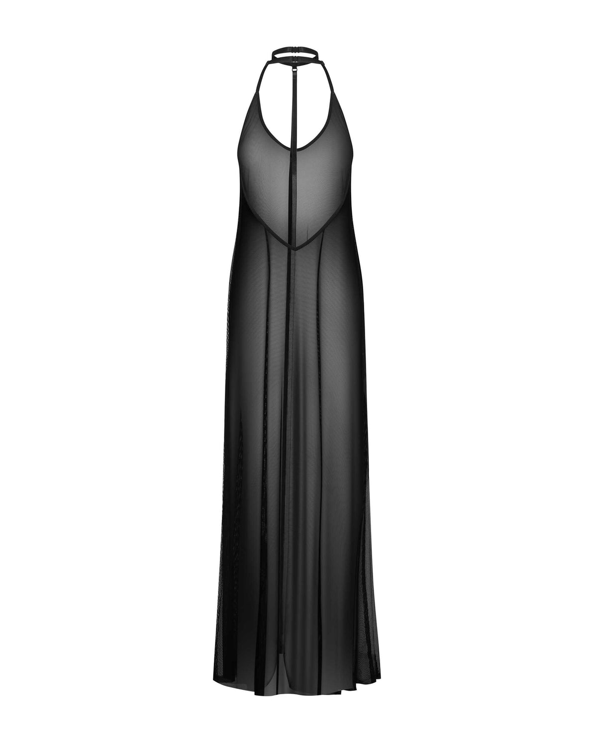 Nuites black sheer long dress with a triangular neckline
