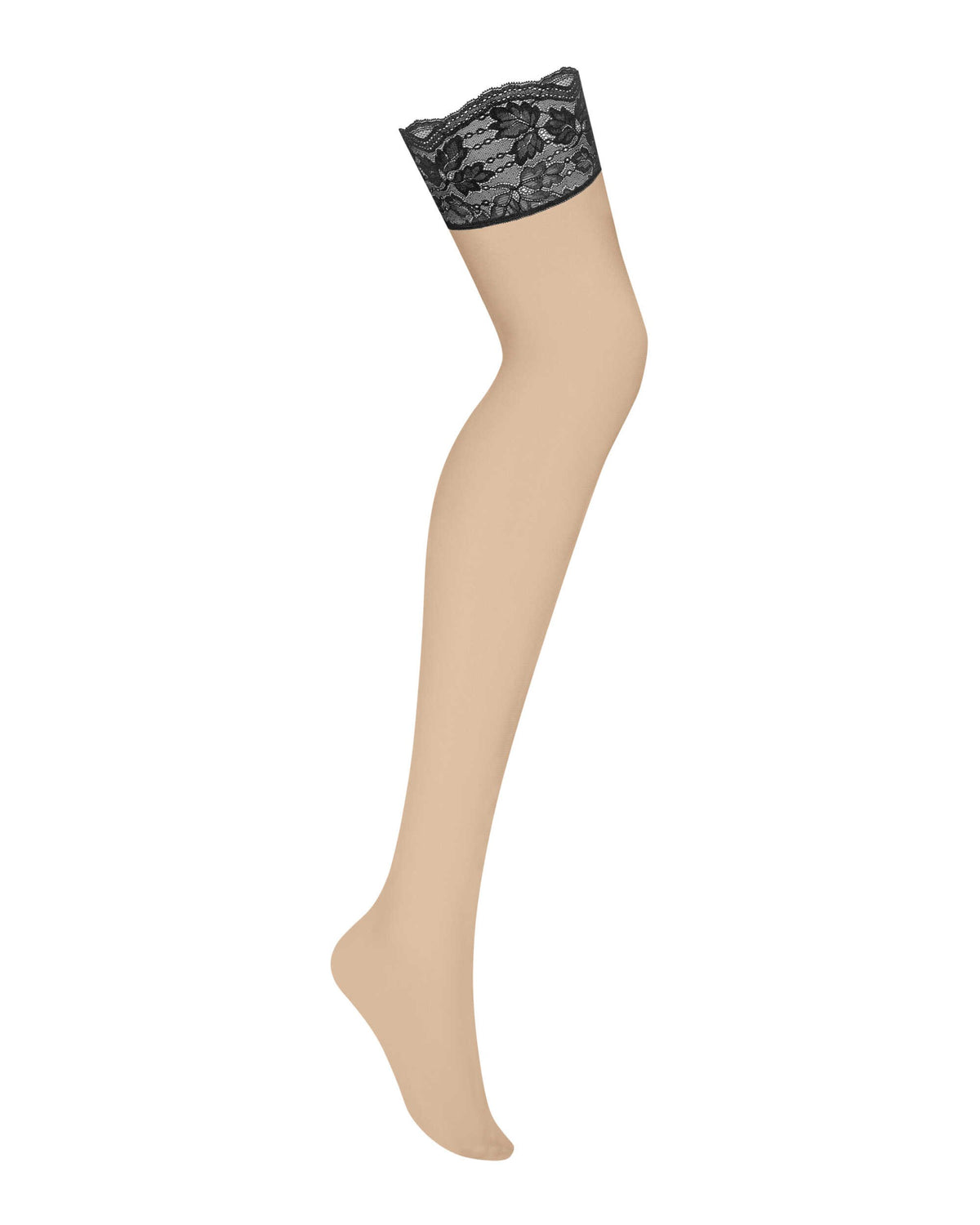 The Nutris beige and black lace stockings seen from another angle