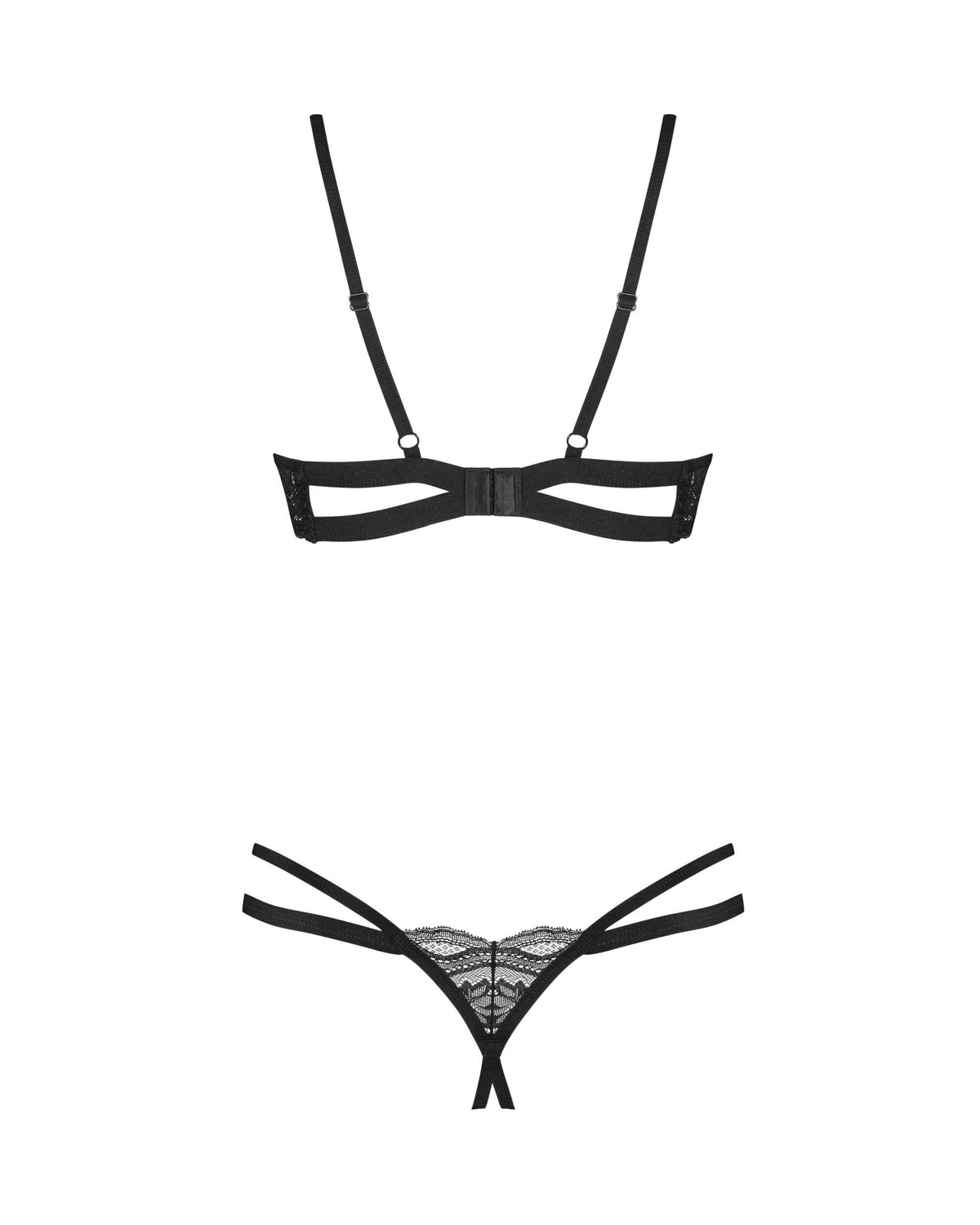 An additional view of the Nutris black lace crotchless set
