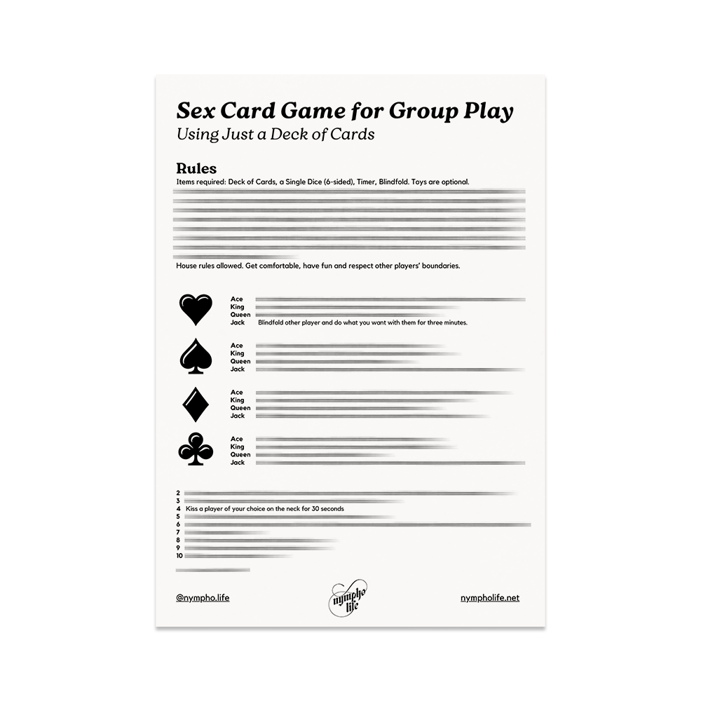 Printable sex card game rules for group play by nympho life