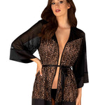 Allunes black robe with animal patterns and satin ribbon by Obsessive