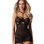 Arrowel black lace chemise with detachable choker and thigh straps by Obsessive