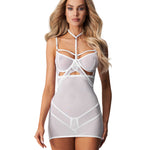 Arrowel white sheer chemise with choker and thigh garters by Obsessive