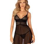 Chemeris black sheer babydoll and thong with lace-up back by Obsessive