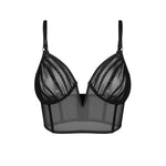 Aurorium black boned sheer mesh top with plunging V-neck by Obsessive Exquisite