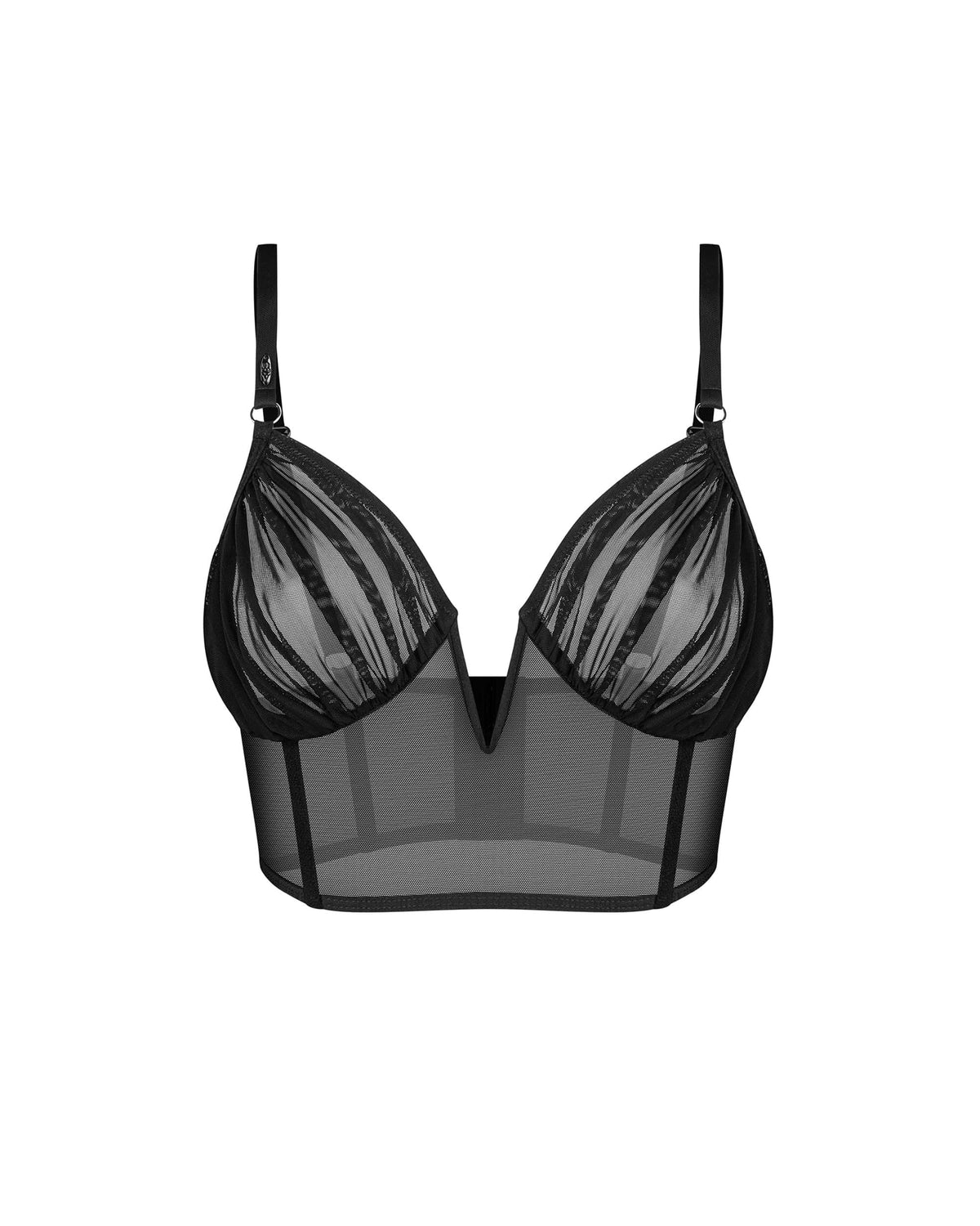 Aurorium black boned sheer mesh top with plunging V-neck by Obsessive Exquisite