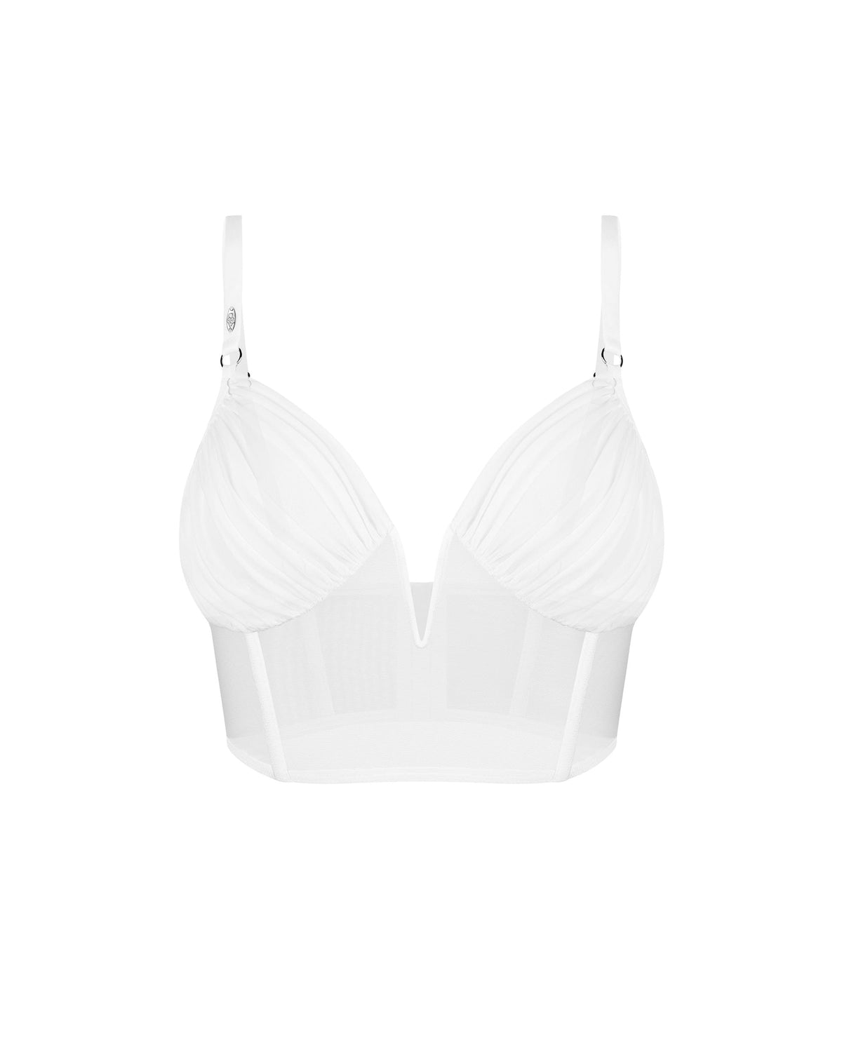Aurorium white boned sheer mesh top with plunging V-neck by Obsessive Exquisite