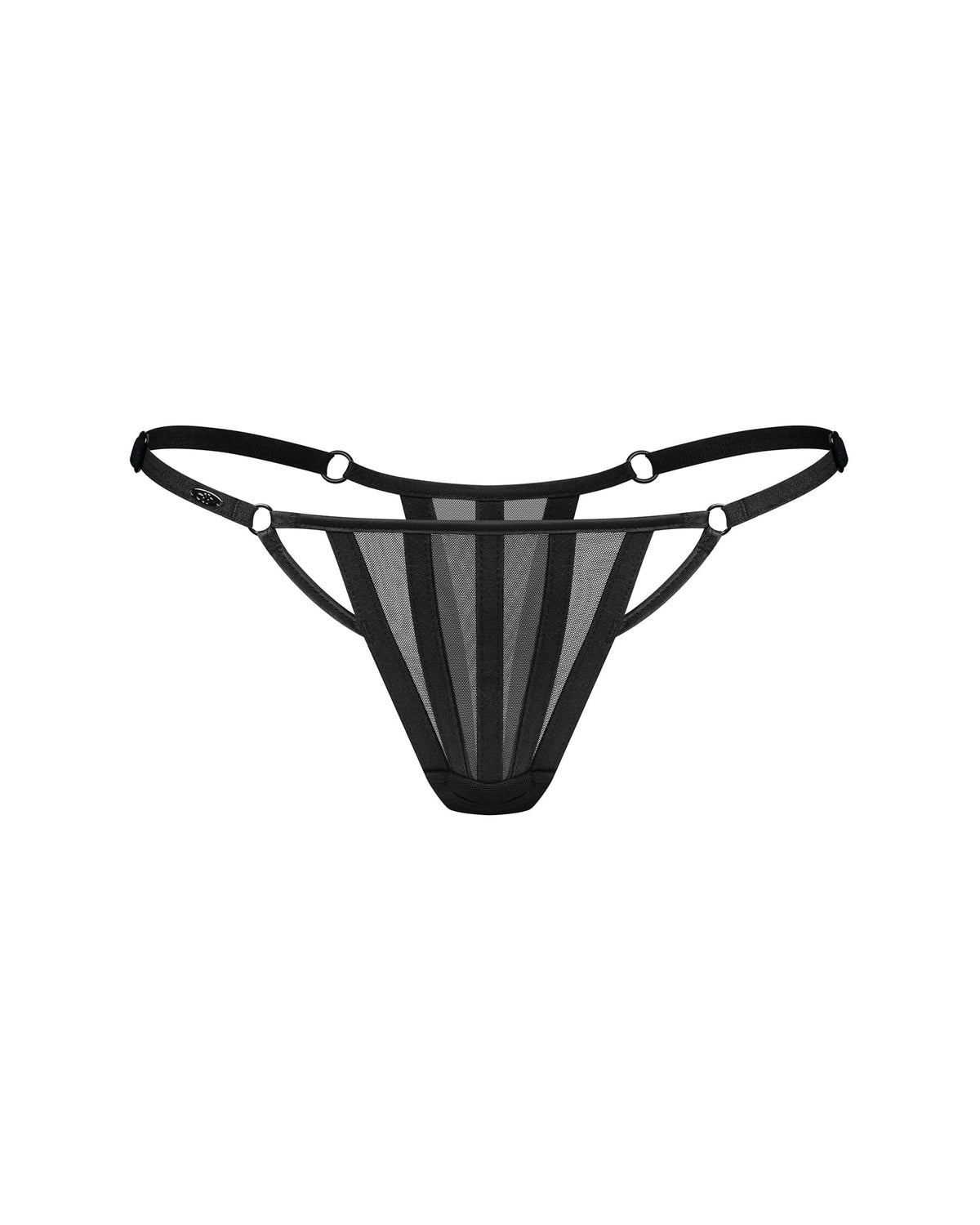 Aurorium black sheer mesh thong with geometric stitching by Obsessive Exquisite
