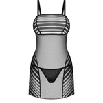 Lune Bellis black striped mid-thigh chemise and thong set by Obsessive Exquisite
