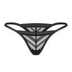 Lune Bellis black striped transparent mesh V-shaped thong by Obsessive Exquisite