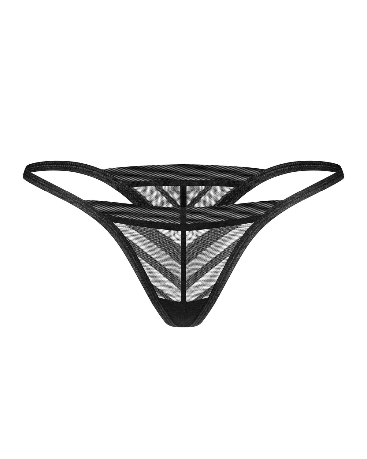 Lune Bellis black striped transparent mesh V-shaped thong by Obsessive Exquisite