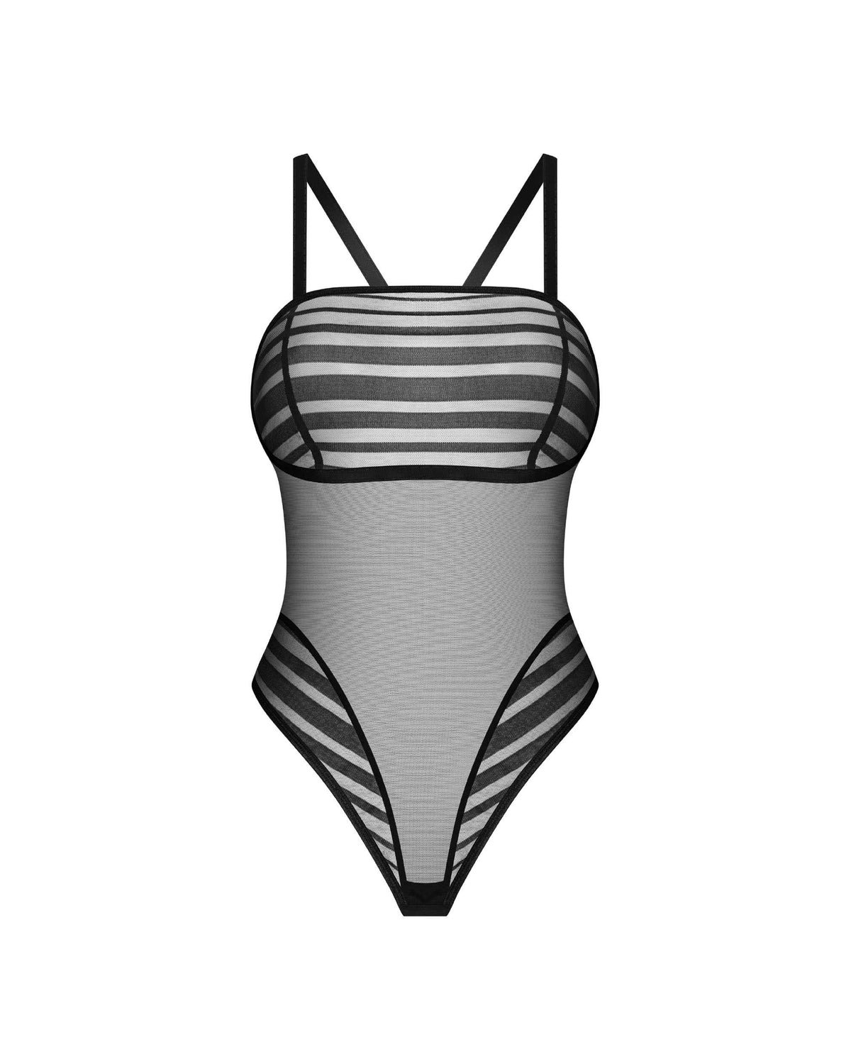 Lune Bellis black transparent striped teddy with crossed back straps by Obsessive Exquisite