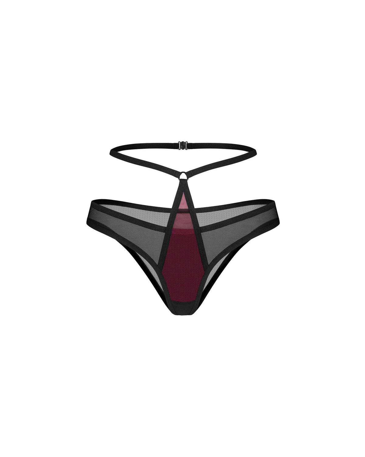 Parisel burgundy and black mesh double panties with back strap detail by Obsessive Exquisite