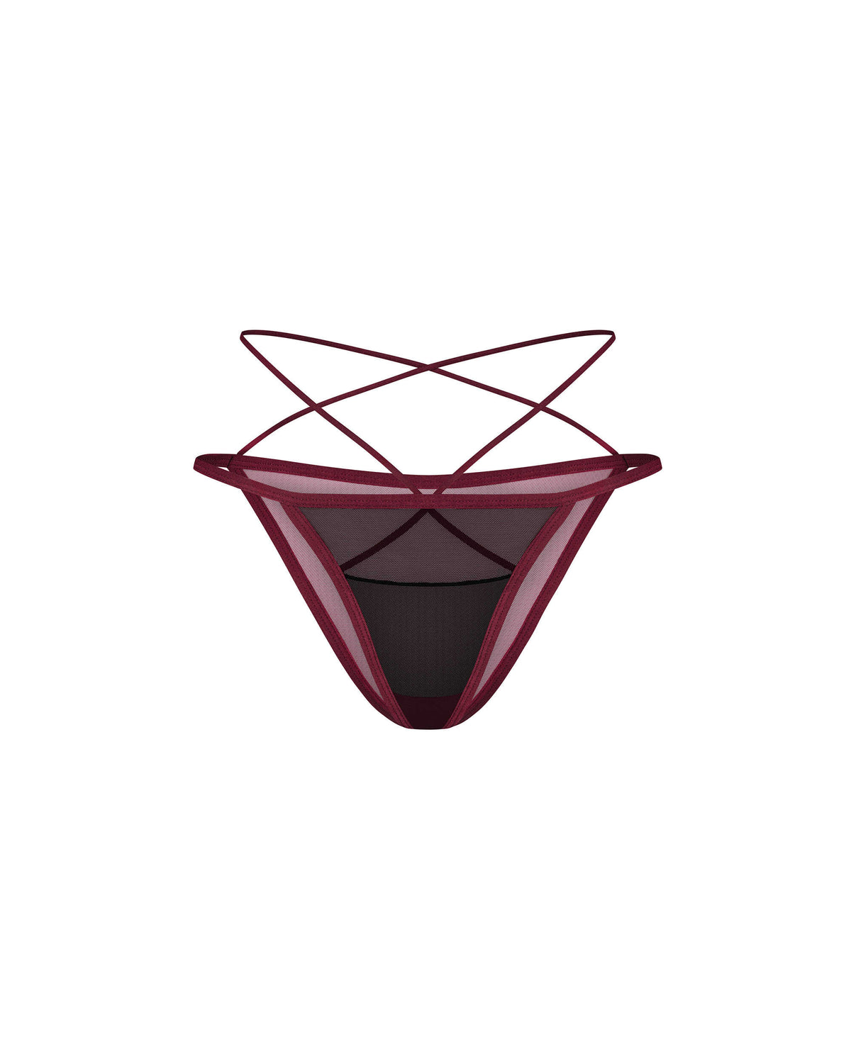 Parisel burgundy and black transparent mesh mini panties with crossing straps by Obsessive Exquisite