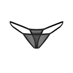 Parisel burgundy and black transparent mesh thong with crossing straps by Obsessive Exquisite