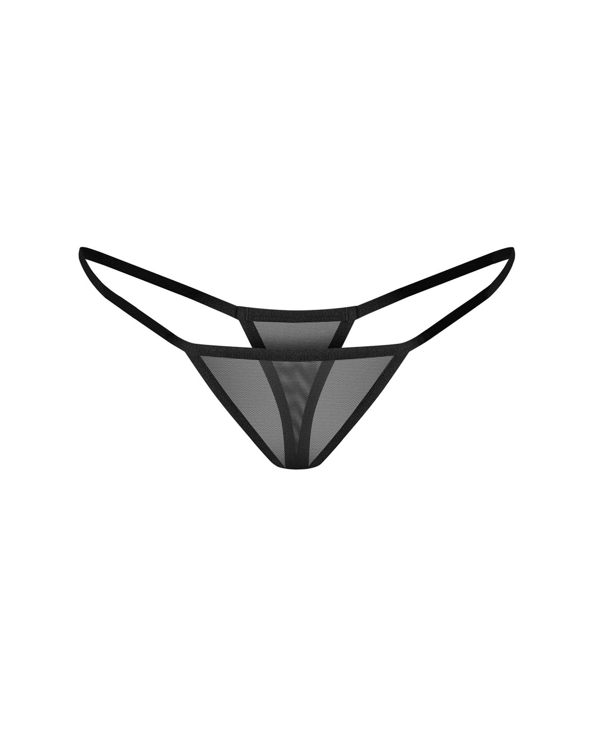 Parisel burgundy and black transparent mesh thong with crossing straps by Obsessive Exquisite
