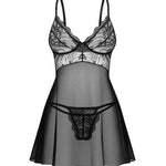 Perisia black sheer babydoll and thong set with underwired cups by Obsessive Exquisite