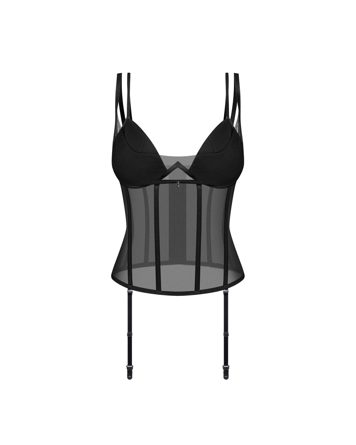 Sibilie black mesh corset with padded underwire cups by Obsessive Exquisite