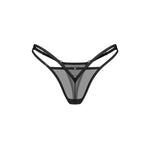 Sibilie black mesh thong with front cutout and decorative chain by Obsessive Exquisite