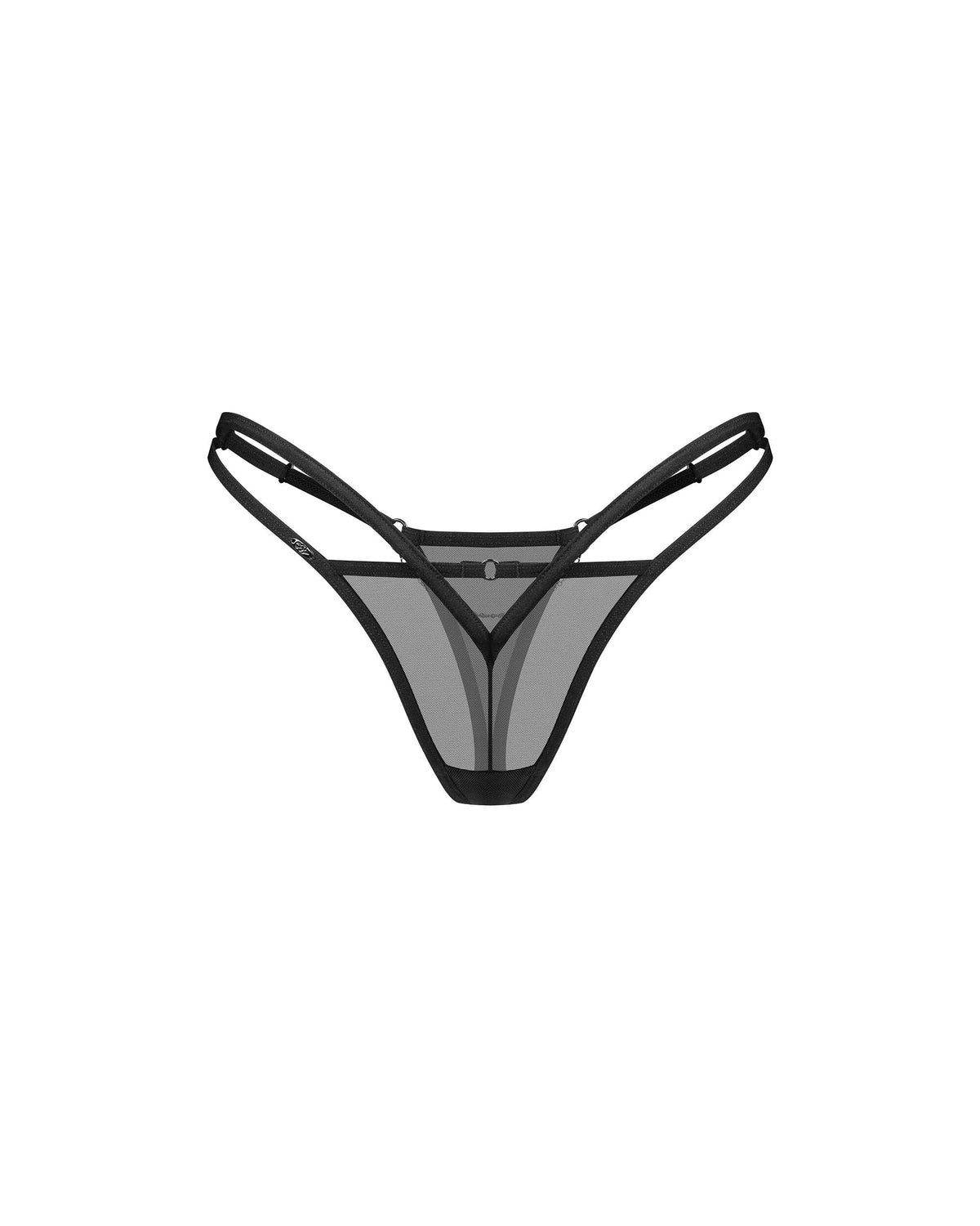 Sibilie black mesh thong with front cutout and decorative chain by Obsessive Exquisite