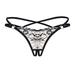 Vila Blanes black crotchless mesh thong with botanical embroidery by Obsessive Exquisite