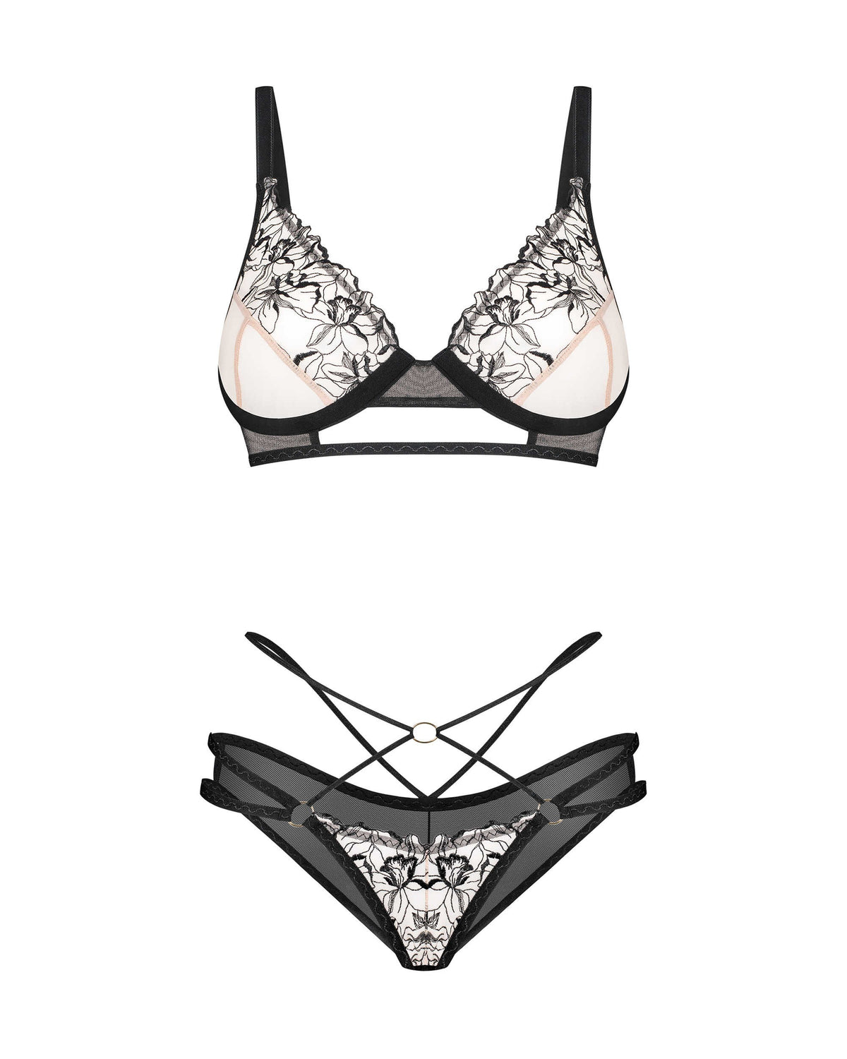 Vila Blanes black embroidered tulle bra and panty set by Obsessive Exquisite
