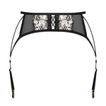 Vila Blanes black garter belt with embroidered botanical tulle by Obsessive Exquisite