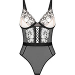 Vila Blanes black teddy with botanical tulle embroidery by Obsessive Exquisite