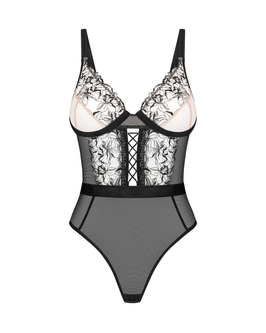 Vila Blanes black teddy with botanical tulle embroidery by Obsessive Exquisite