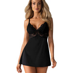 Black floral panel flared babydoll with thong by Obsessive