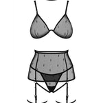 Anniverse Special black four-piece set with bra, garter belt, garters and thong by Obsessive Freedom