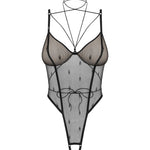 Anniverse Special black crotchless mesh teddy and harness by Obsessive Freedom