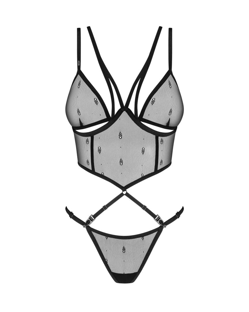 Anniverse Special black see-through underwired top and thong set by Obsessive Freedom