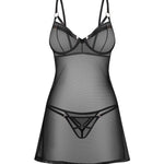 Euridia black transparent mesh chemise and thong set by Obsessive Freedom