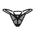 Euridia black mesh thong with crisscross straps by Obsessive Freedom
