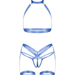 Shaderi blue choker top and crotchless thong harness set by Obsessive Freedom