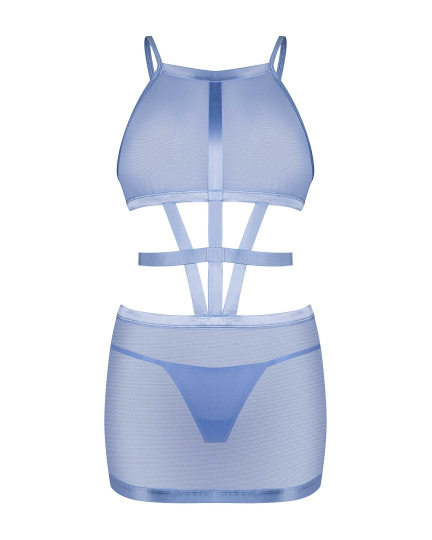 Shaderi blue sheer mesh dress and thong set by Obsessive Freedom