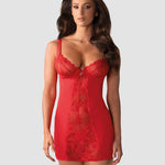 Heartina red chemise with floral embroidery and sheer panels by Obsessive