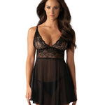 Idillia Imperia black lace babydoll with sheer mesh and thong by Obsessive