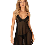 Latinesa black babydoll and thong with floral detail by Obsessive