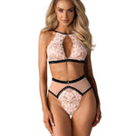 Lilines red lace bra and high-waist panties set by Obsessive