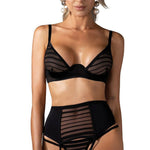 Lune Bellis three-piece mesh set with bra, garter belt and open thong by Obsessive