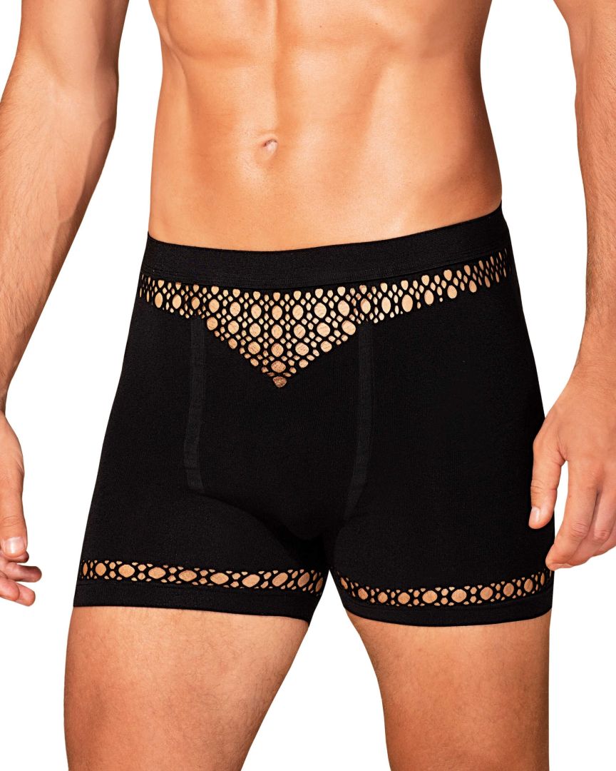 Black men's boxer shorts with geometric cutouts by Obsessive