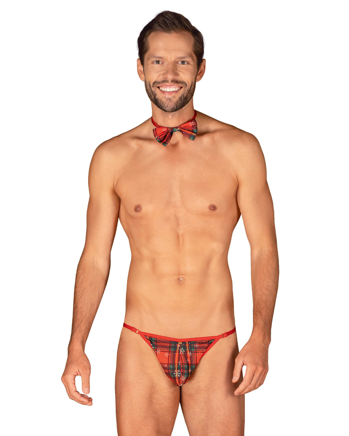 Mr Merrilo red men's thong and Christmas bow tie set by Obsessive