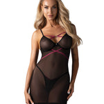 Novenes black transparent chemise and thong with zircon pendant by Obsessive
